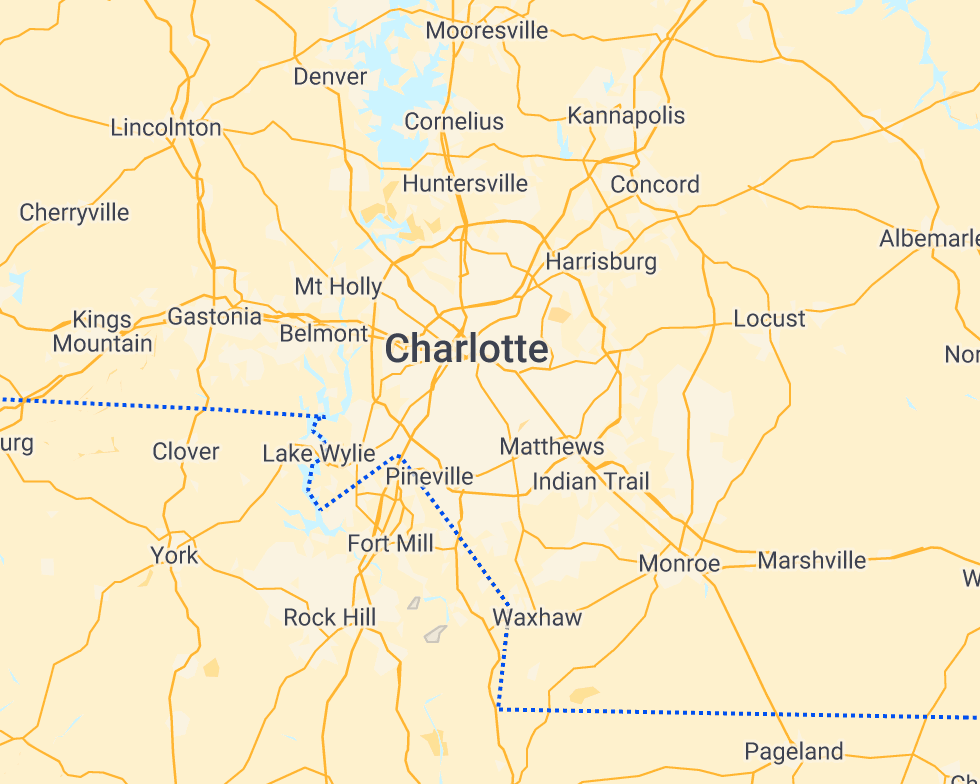 Map of ABA therapy service area in Charlotte, NC