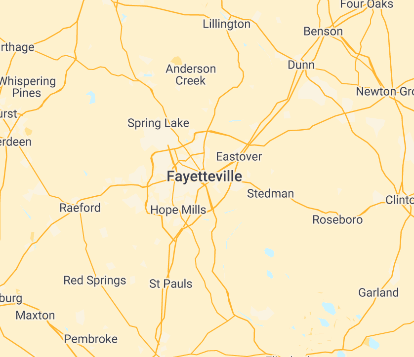 Map of ABA therapy service area in Fayetteville, NC