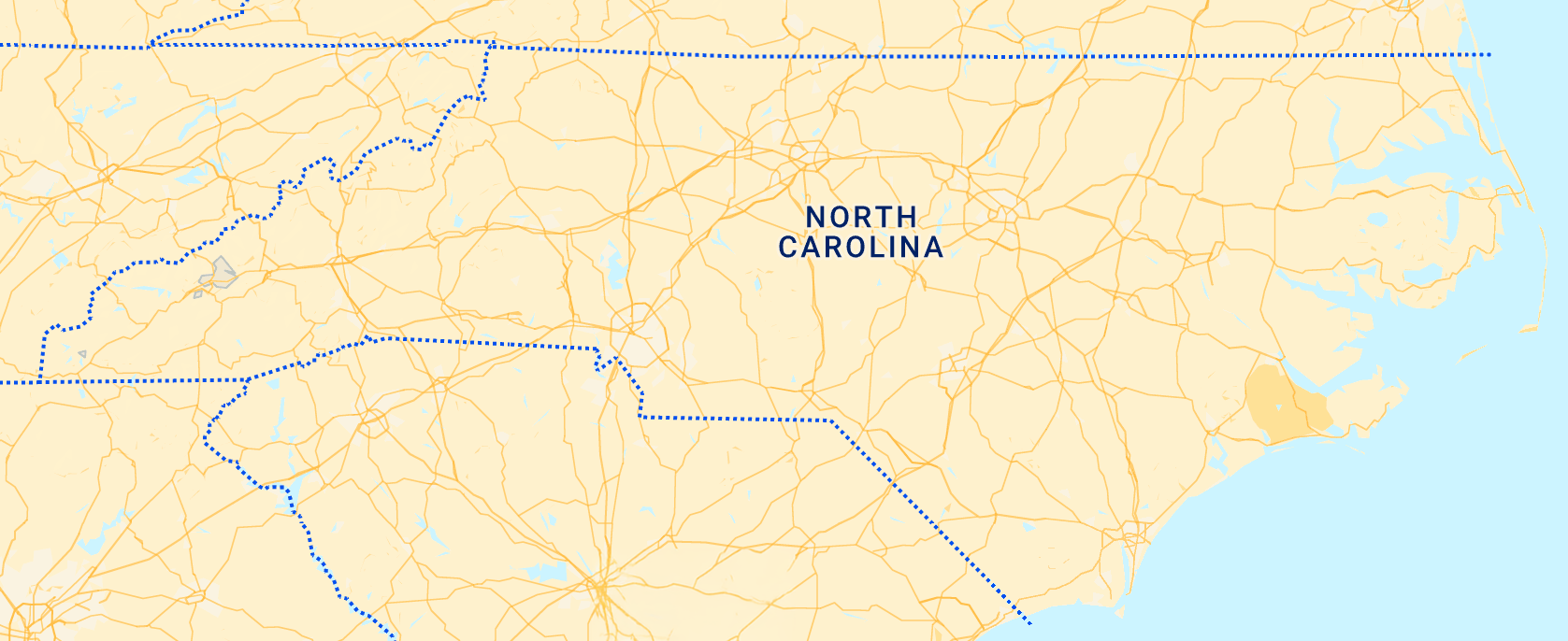 Map of ABA therapy service area in North Carolina
