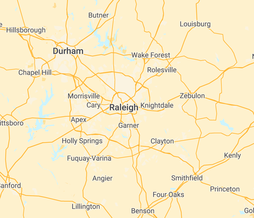 Map of ABA therapy service area in Raleigh, NC