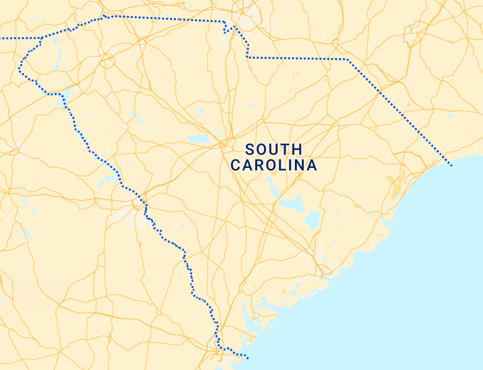 Map of ABA therapy service area in South Carolina