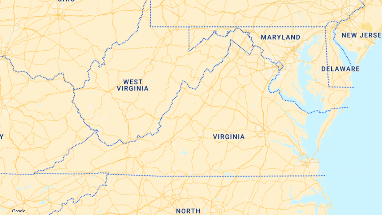 Map of ABA therapy service area in Virginia